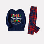 Cute "Family Christmas 2026" Text Prints Blue Long Sleeves Top with Red and Blue Plaid Pants Christmas Matching Pajamas