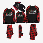 "2026 Merry Christmas" Text Print Black & Red Plaid Christmas Matching Pajamas