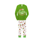 Christmas Crew 2026 Family Pajamas Set - Green Top, White Pants, White Cartoon Animal Print Sleeves, Gingerbread Candy Print
