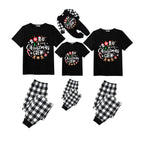 Christmas Crew 2026 Family Pajamas Set - Black Top Black and White Plaid Pants Candy Cane and Cookies Graphic