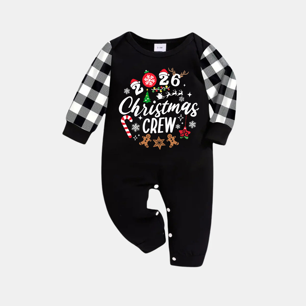 2026 Christmas Crew Making Memories Together Text Print Black Long Sleeve Top with Black And White Plaid Pants Family Matching Pajamas
