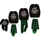 "2026 Christmas Crew" Text Printed Black and Green Plaid Family Matching Pajamas