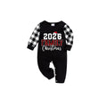 2026 Family Christmas Pajamas Set - Black Top Black and White Plaid Pants Red Plaid Text Graphic