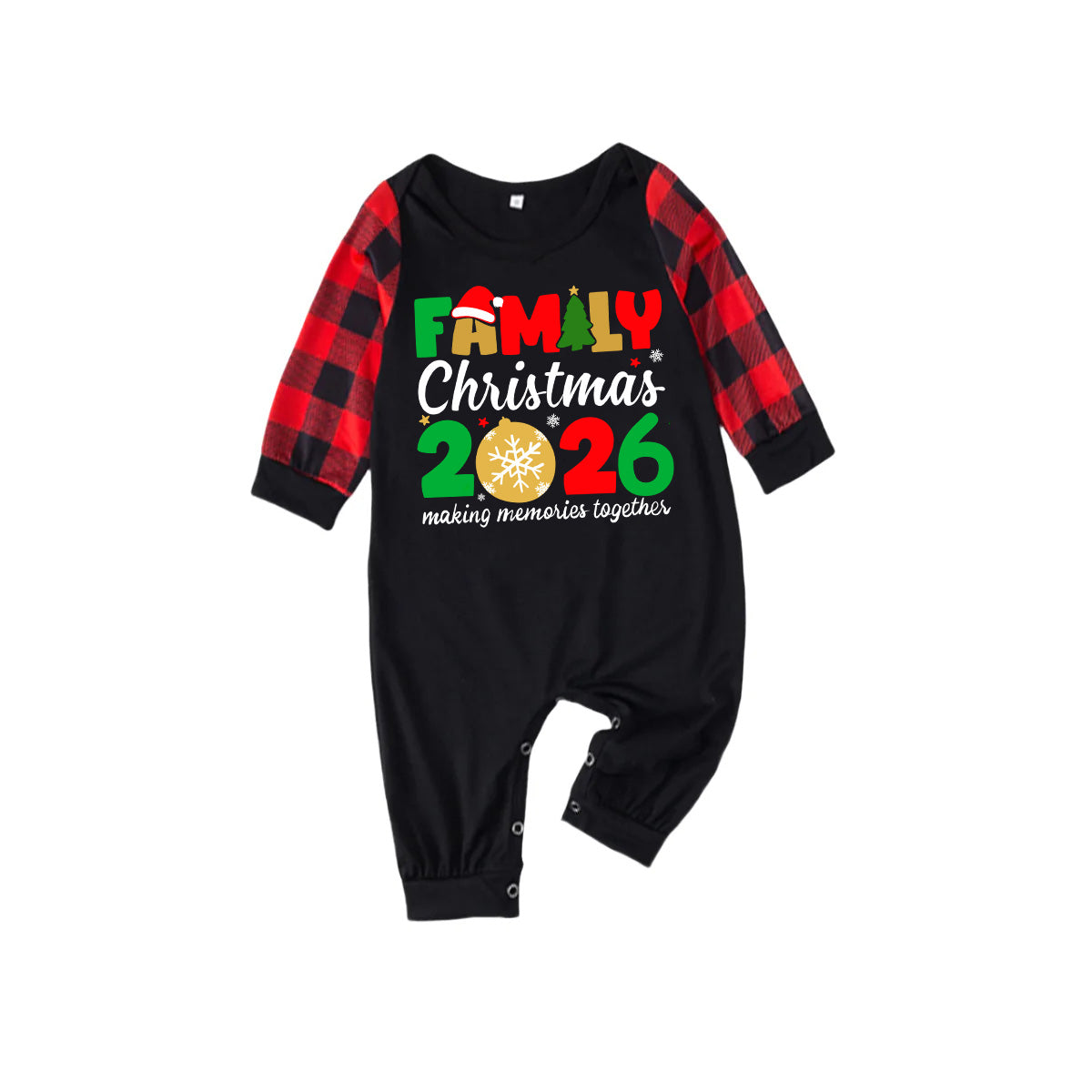 Cute "Family Christmas 2026" Text Print Black & Red Plaid Family Matching Pajamas
