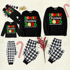 "Family Christmas 2026" Cute Text and Santa Hat Prints Black Long Sleeve Top with Black And White Plaid Pants Family Matching Pajamas