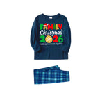 "Family Christmas 2026" Cute Text and Santa Hat Prints Blue Long Sleeve Top With Blue Plaid Family Matching Pajamas