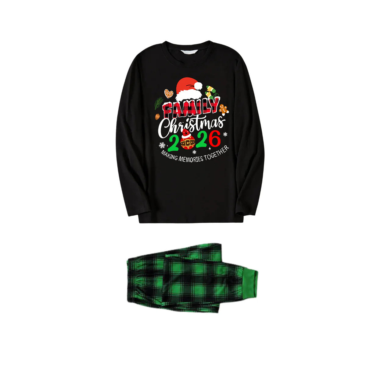 "Making Memories Together Christmas 2026" Print Black and Green Plaid Pants Couple Matching Pajamas