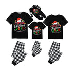 Making Memories Together Family Christmas 2026 Pajamas Set - Black Top Black and White Plaid Pants Santa Hat Graphic