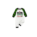 2026 Family Christmas Pajamas Set - White Top Green Sleeves Green Plaid Pants Green and Red Text Graphic