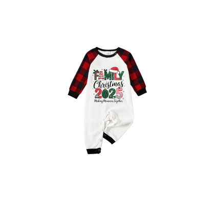Black and Red Plaid Raglan Short Sleeve Pajamas Set With "Family Christmas 2025" and Christmas Pattern Print