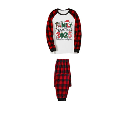 Red and Black Plaid Christmas Pajamas Set With Family Christmas 2025 Text Print