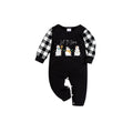 Black and White Plaid Short Sleeve Christmas Pajamas Set With Snowman and Cheer Text Prints