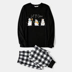 Black and White Plaid Christmas Pajamas Set With Snowman and "Let It Snow" Cartoon Print