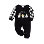 Black and White Plaid Christmas Pajamas Set With Snowman and "Let It Snow" Cartoon Print