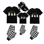 Black and White Plaid Short Sleeve Christmas Pajamas Set With Snowman and Cheer Text Prints