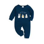 Christmas Family Matching Pajamas-Navy & Sky Blue Plaid Pjs Set with "Let It Snow" and Snowman Pattern Print