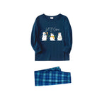 Christmas Family Matching Pajamas-Navy & Sky Blue Plaid Pjs Set with "Let It Snow" and Snowman Pattern Print