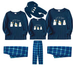 Christmas Family Matching Pajamas-Navy & Sky Blue Plaid Pjs Set with "Let It Snow" and Snowman Pattern Print