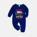 Navy & White Plaid Christmas Pajamas Set With Santa Hat and "Merry Christmas 2026" Text Print