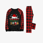 Red and Black Plaid Christmas Pajamas Set With Santa Hat and "Merry Christmas 2026" Text Print
