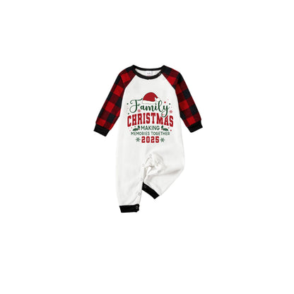 Black and Red Plaid Raglan Short Sleeve Pajamas Set With "Family Christmas Making Memories Together 2025" Slogan Print