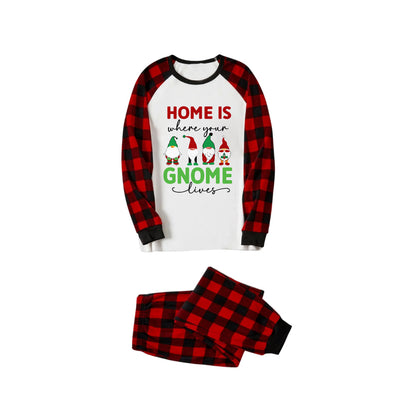Red and Black Plaid Christmas Pajamas Set With Gnomies Family and Christmas Slogan Print