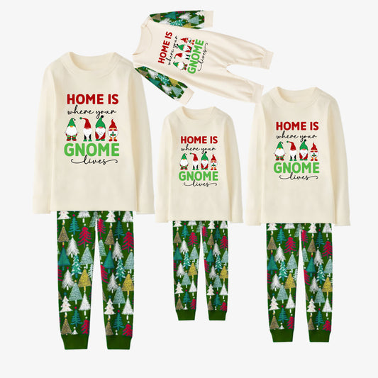 Family Christmas Pajamas Set With Gnome and Festive Lettering