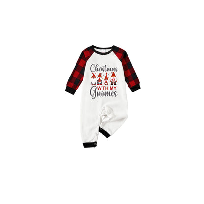 Black and Red Plaid Raglan Short Sleeve Pajamas Set With "Christmas With My Gnomes" Slogan Print