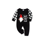 Black and White Plaid Short Sleeve Christmas Pajamas Set Featuring Gnome with Santa Quotes