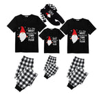 Black and White Plaid Short Sleeve Christmas Pajamas Set Featuring Gnome with Santa Quotes