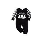 Black and White Plaid Short Sleeve Christmas Pajamas Set with Christmas Tree and Slogan Designs