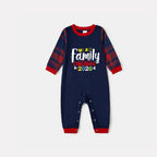 Christmas Family Matching Pajamas-Navy & Red Plaid Pjs Set with "We Are Family Christmas 2026" Colorful Slogan Print