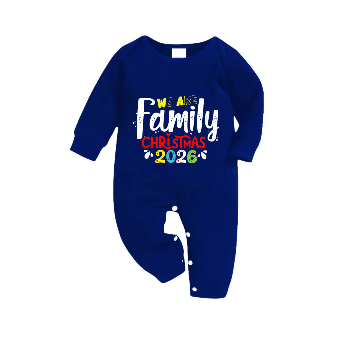 Christmas Family Matching Pajamas-Navy & White Plaid Pjs Set with "We Are Family Christmas 2026" Colorful Text Print