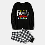 Black and White Plaid Christmas Pajamas Set With "We Are Family Christmas 2026" Artistic Text Print