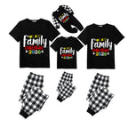 Black and White Plaid Short Sleeve Christmas Pajamas Set with Christmas Text Patterns