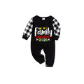 Black and White Plaid Short Sleeve Christmas Pajamas Set with Christmas Text Patterns