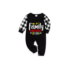 Black and White Plaid Short Sleeve Christmas Pajamas Set with Christmas Text Patterns