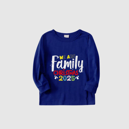 Christmas Family Matching Pajamas-Cozy Blue Pjs Set with "We Are Family Christmas 2025" Artistic Font Print