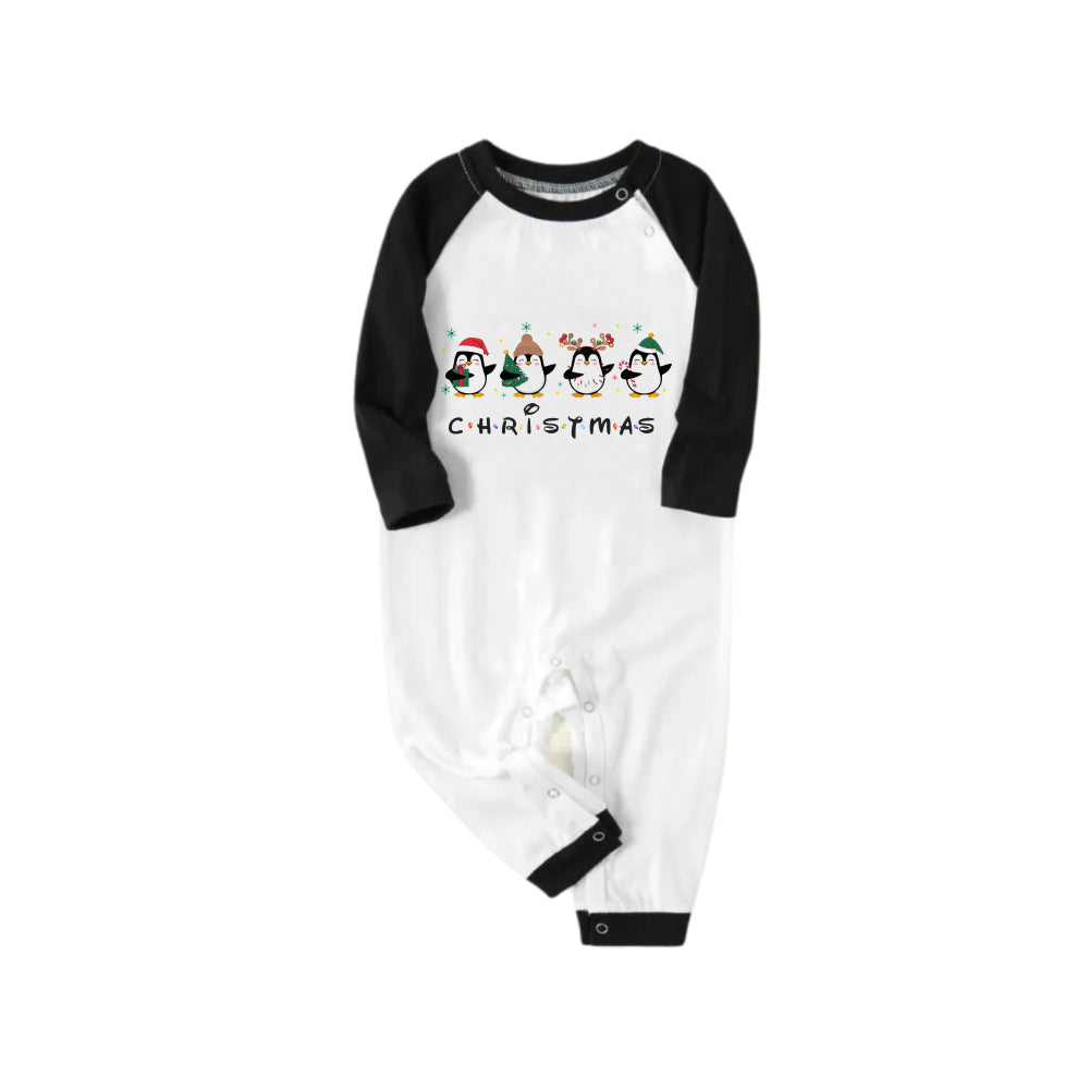 Black Raglan Top Green Plaid Christmas Pajamas Set With Penguin Print