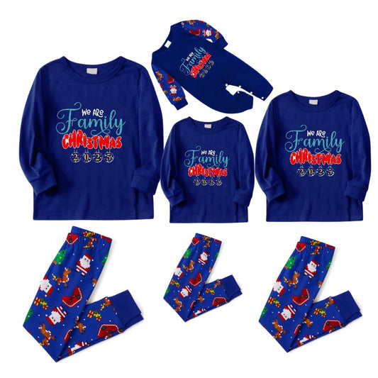 Christmas Family Matching Pajamas-Cozy Blue Pjs Set with "We Are Family Christmas 2025"  Print