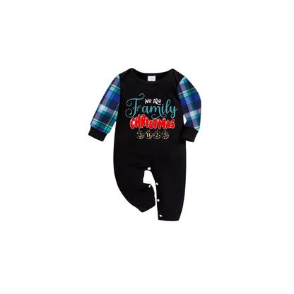 Blue and Green Plaid Christmas Pajamas Set With "We Are Family" and Christmas 2025 Print