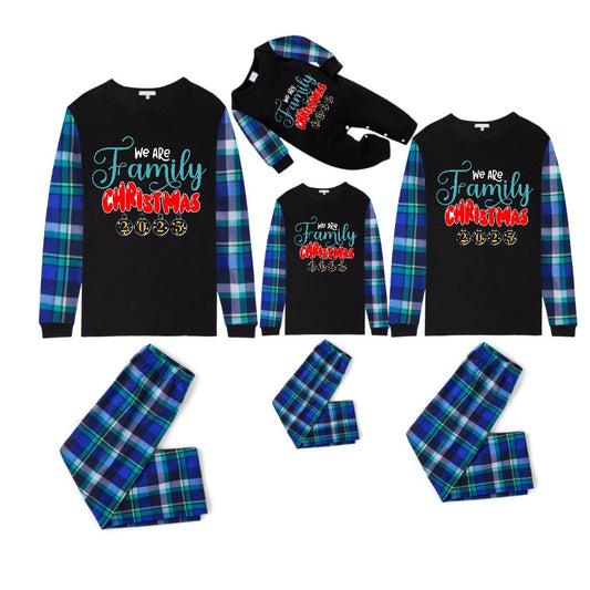 Blue and Green Plaid Christmas Pajamas Set With "We Are Family" and Christmas 2025 Print