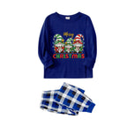 Christmas Family Matching Pajamas-Navy & White Plaid Pjs Set with Gnome and "Merry Christmas" Print