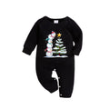 Christmas Family Matching Pajamas-Black Top and Green Plaid Pants Pjs Set with Snowman Cartoon Print