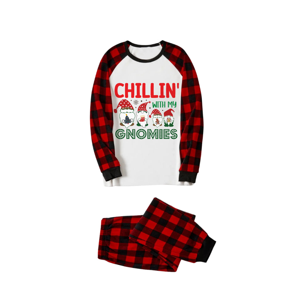 Red and Black Plaid Christmas Pajamas Set With "Chillin With My Gnomies" Print