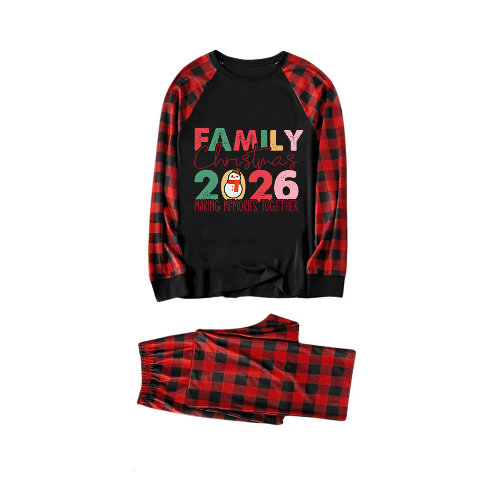 Red and Black Plaid Christmas Pajamas Set With Holiday Lettering