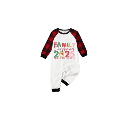 Black and Red Plaid Raglan Short Sleeve Pajamas Set With Snowman and "Family Christmas 2025 Making Memories Together" Slogan Print