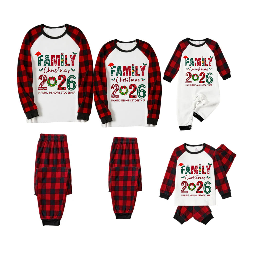 Red and Black Plaid Christmas Pajamas Set With Family Christmas 2026 Colorful Text Print