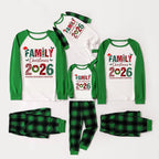Green Raglan Top Green Plaid Christmas Pajamas Set With "FAMILY Christmas 2026" and Christmas Pattern Print