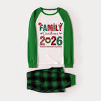 Green Raglan Top Green Plaid Christmas Pajamas Set With "FAMILY Christmas 2026" and Christmas Pattern Print